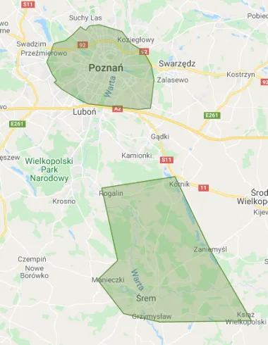 Mapa gdzie po usługi sprzątania Śrem Poznań
